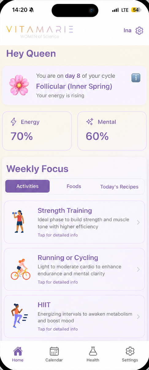 VITAMARIE App – Tagesempfehlungen